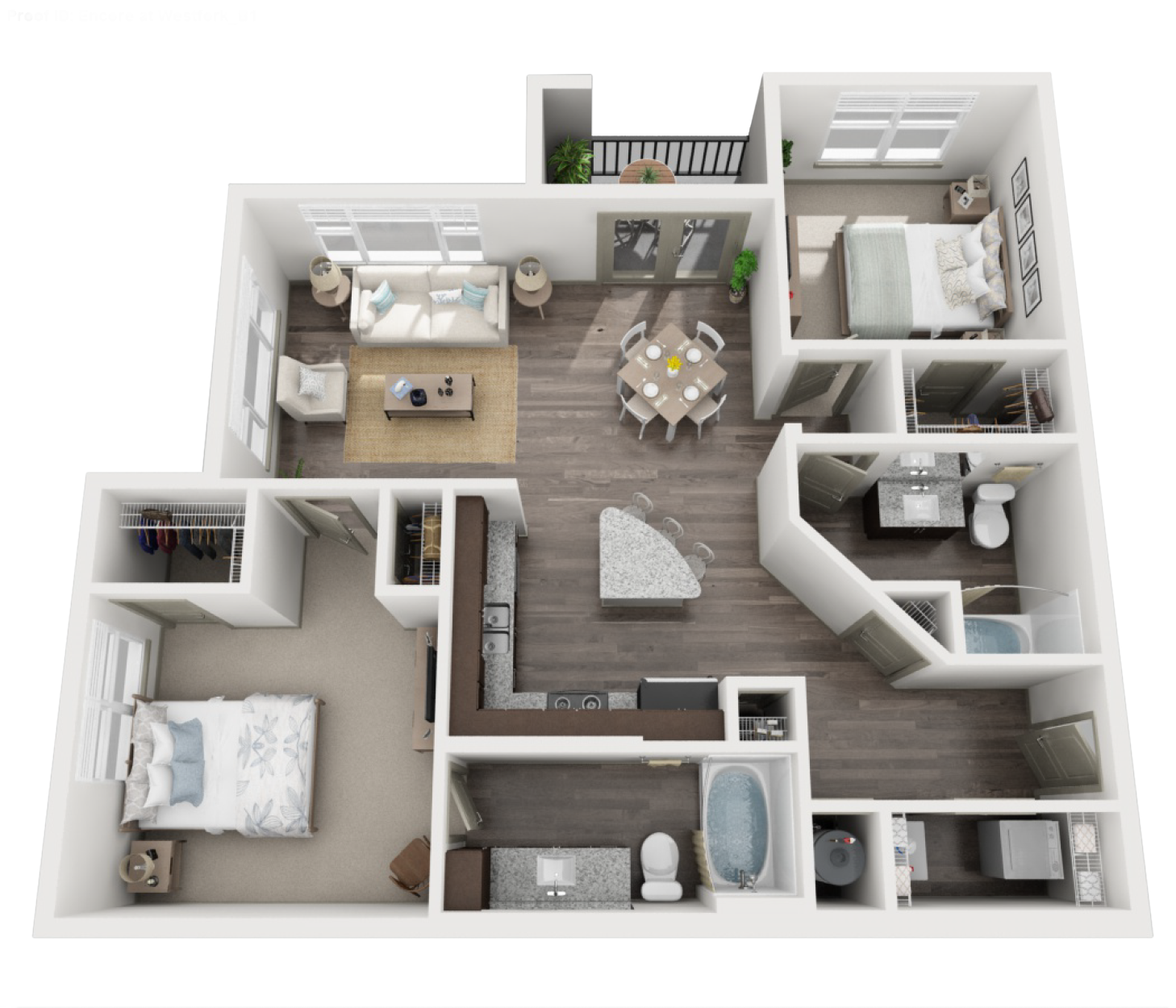 Floor plan for 2 beds, 2 baths, 1093 sqft